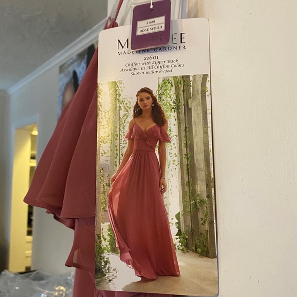 Morilee Chiffon Bridesmaid Dress with a Ruffled V-Neckline in Rosewood - Picture 5 of 5